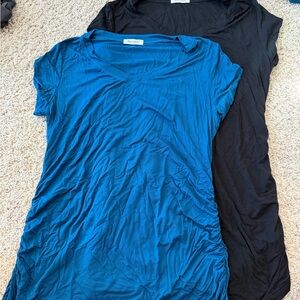 Bearsland Women's Maternity V-Neck Tops - Blue and Black